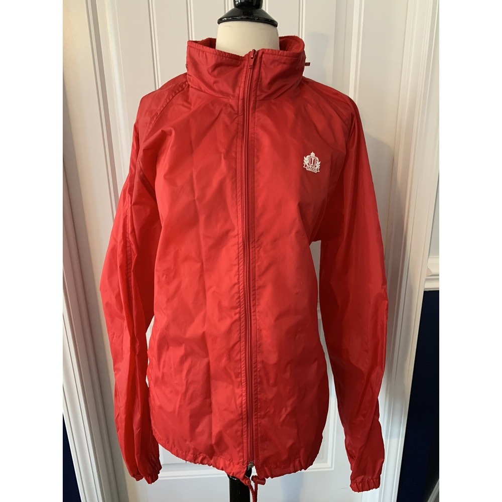Vintage Izod‎ Windbreaker Hooded Red Nylon XL Zip Hood Jacket Coat 354